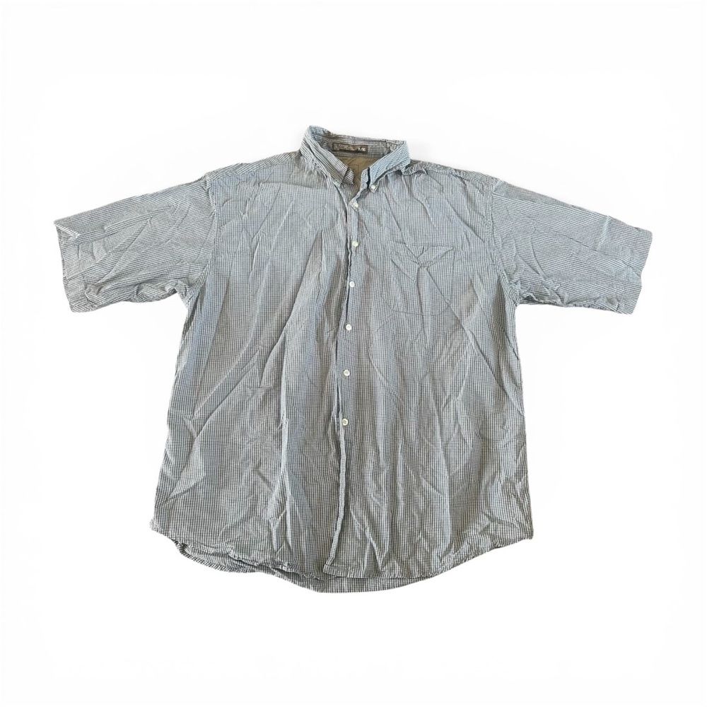 [Haggar] Short Sleeve Button Down Light Blue Plaid Shirt